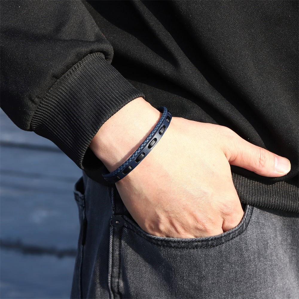 MBSS260 STAINLESS STEEL BRAIDED LEATHER BRACELET