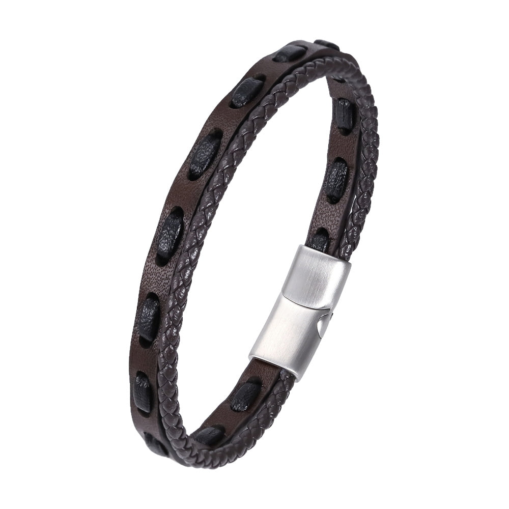 MBSS260 STAINLESS STEEL BRAIDED LEATHER BRACELET