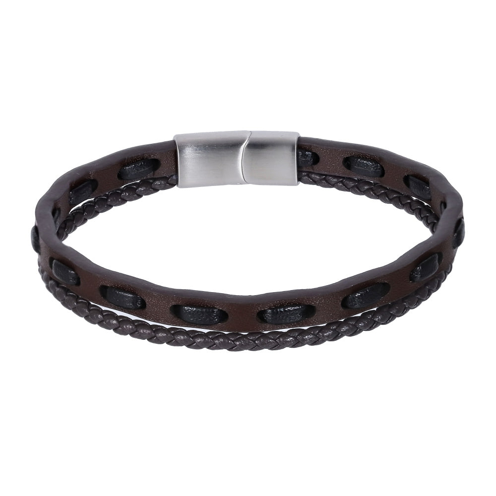 MBSS260 STAINLESS STEEL BRAIDED LEATHER BRACELET