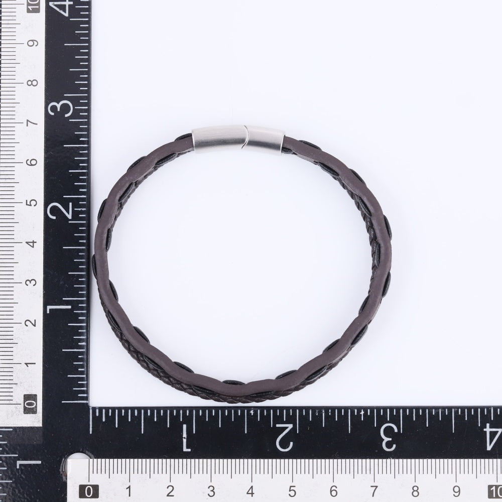 MBSS260 STAINLESS STEEL BRAIDED LEATHER BRACELET