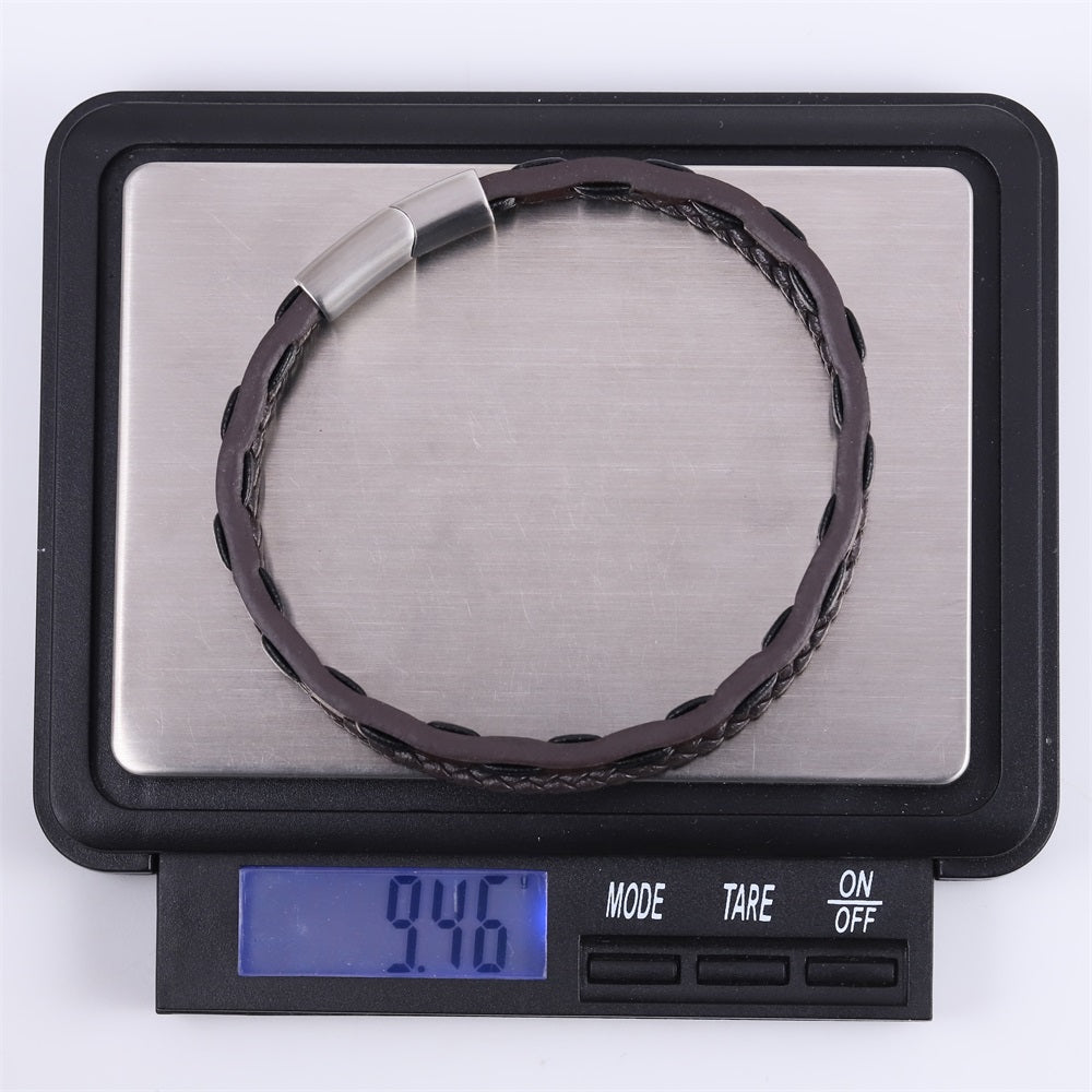 MBSS260 STAINLESS STEEL BRAIDED LEATHER BRACELET