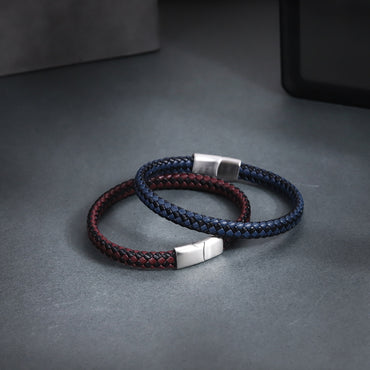 MBSS269 STAINLESS STEEL BRAIDED LEATHER BRACELET