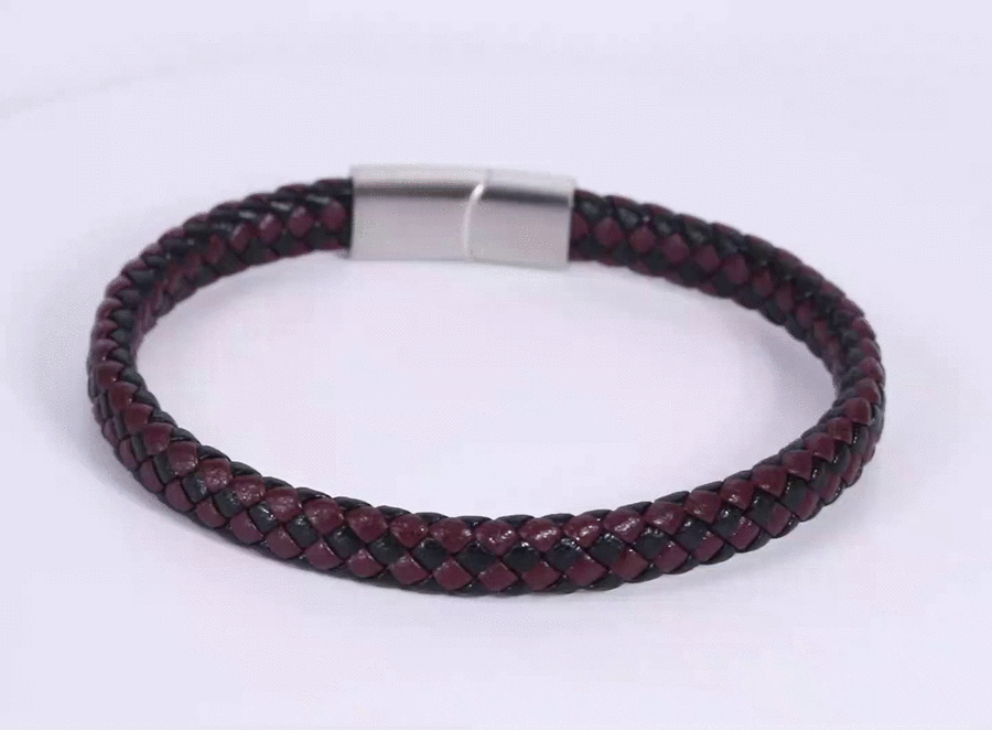 MBSS269 STAINLESS STEEL BRAIDED LEATHER BRACELET
