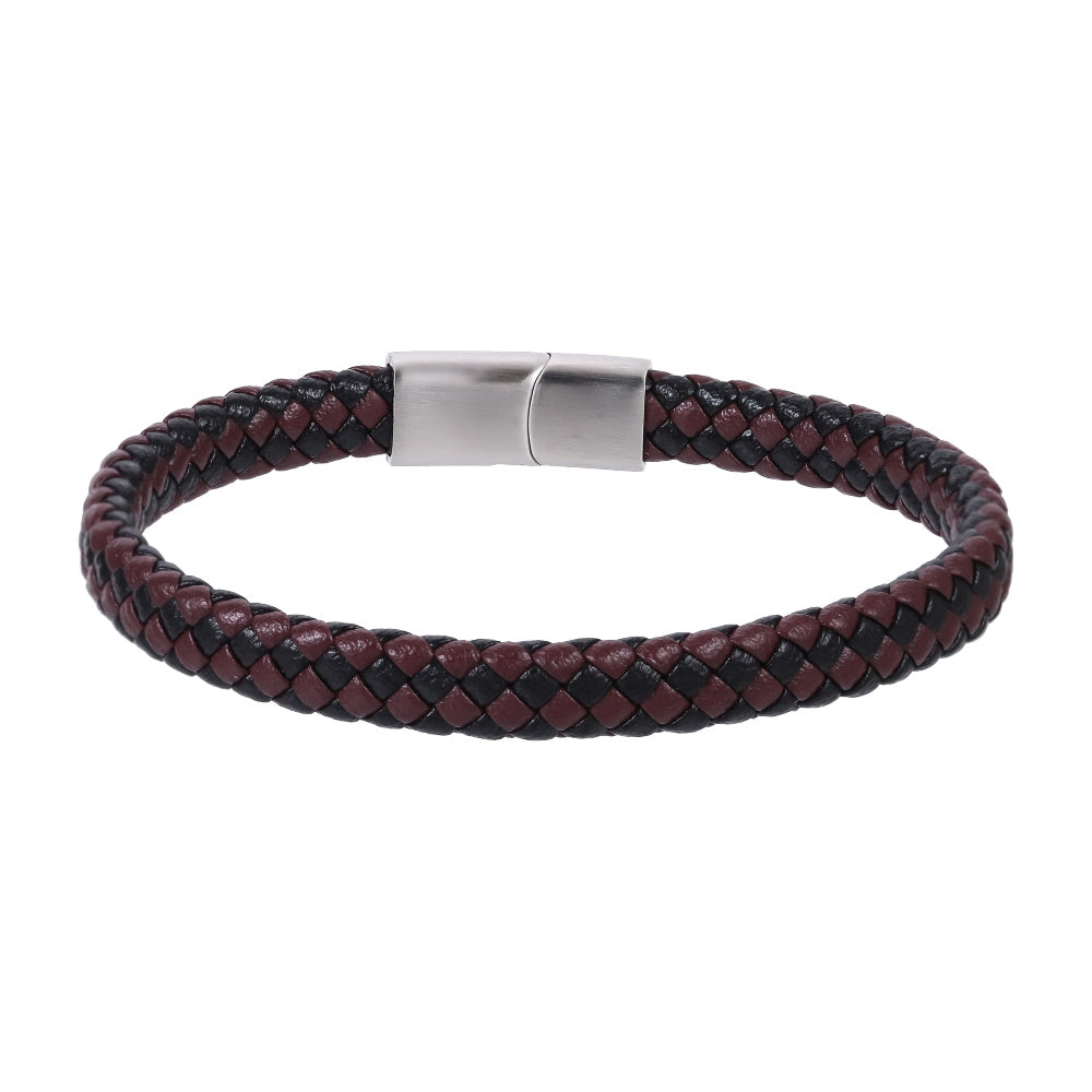 MBSS269 STAINLESS STEEL BRAIDED LEATHER BRACELET