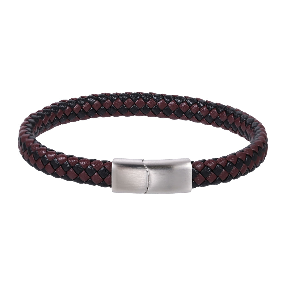 MBSS269 STAINLESS STEEL BRAIDED LEATHER BRACELET