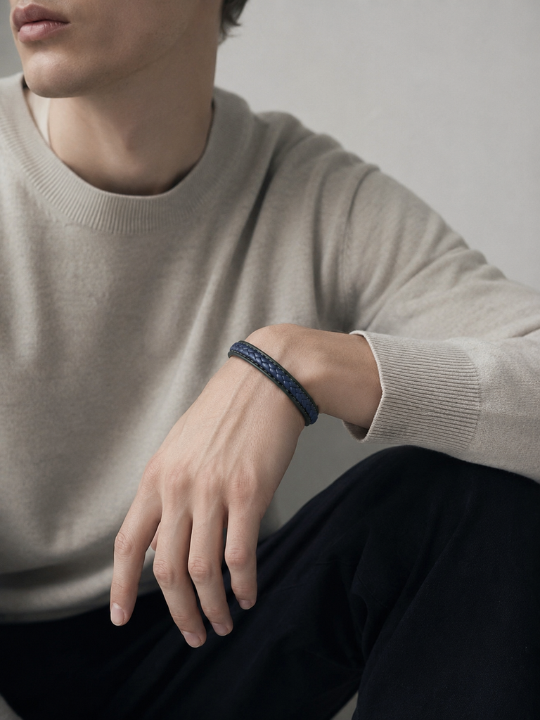 MBSS270 STAINLESS STEEL LEATHER BRACELET