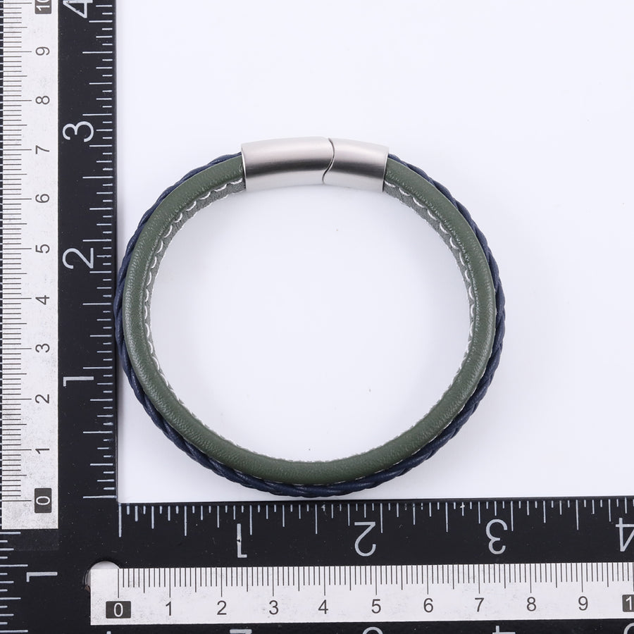 MBSS270 STAINLESS STEEL LEATHER BRACELET