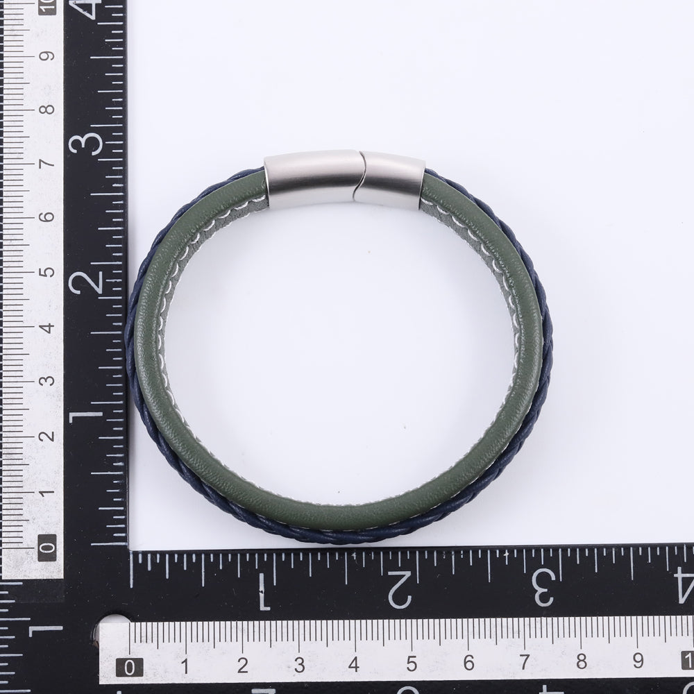 MBSS270 STAINLESS STEEL LEATHER BRACELET