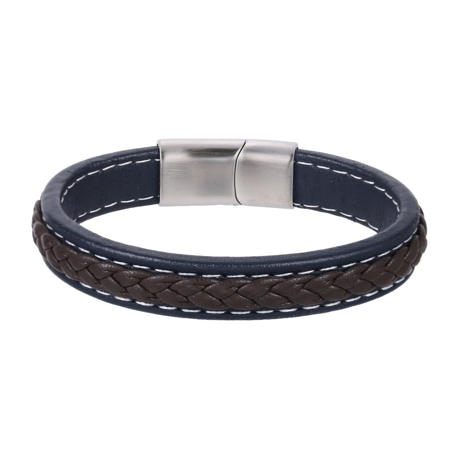 MBSS270 STAINLESS STEEL LEATHER BRACELET
