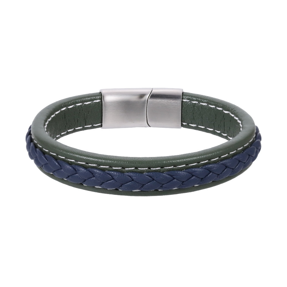MBSS270 STAINLESS STEEL LEATHER BRACELET