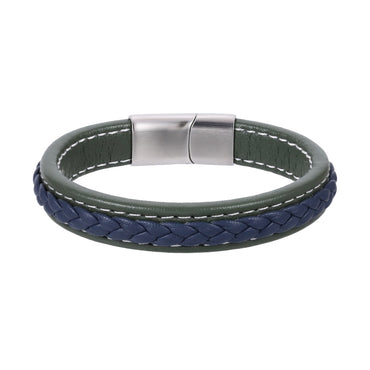 MBSS270 STAINLESS STEEL LEATHER BRACELET