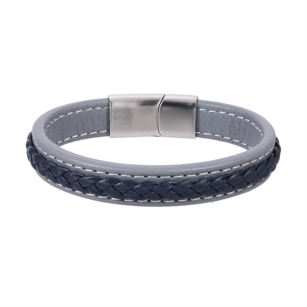 MBSS270 STAINLESS STEEL LEATHER BRACELET
