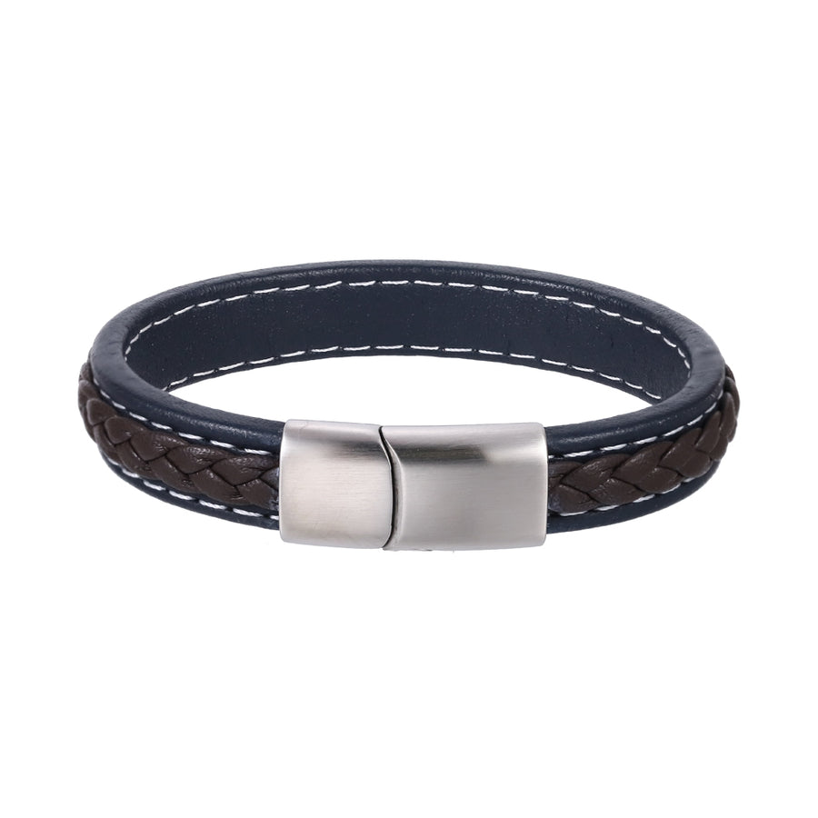 MBSS270 STAINLESS STEEL LEATHER BRACELET
