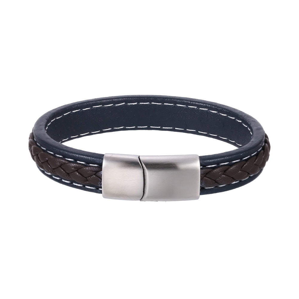 MBSS270 STAINLESS STEEL LEATHER BRACELET