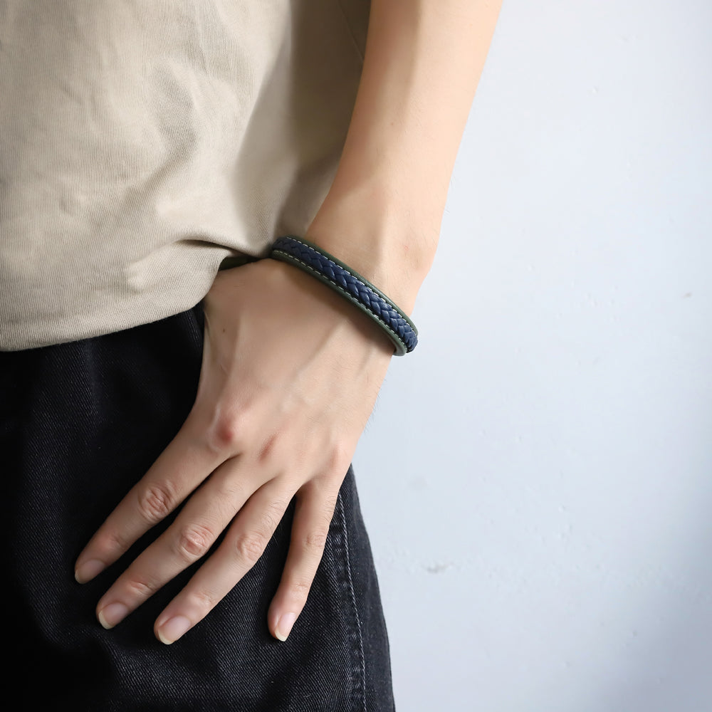 MBSS270 STAINLESS STEEL LEATHER BRACELET
