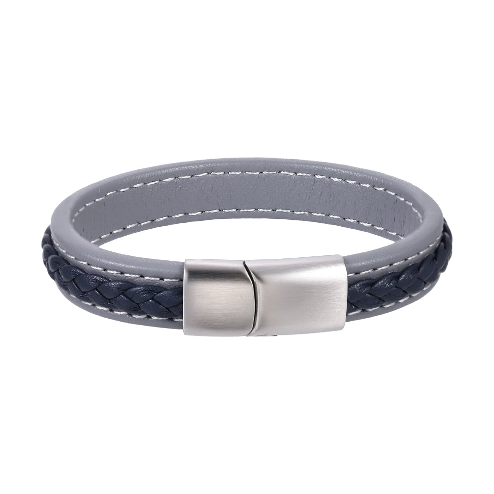 MBSS270 STAINLESS STEEL LEATHER BRACELET