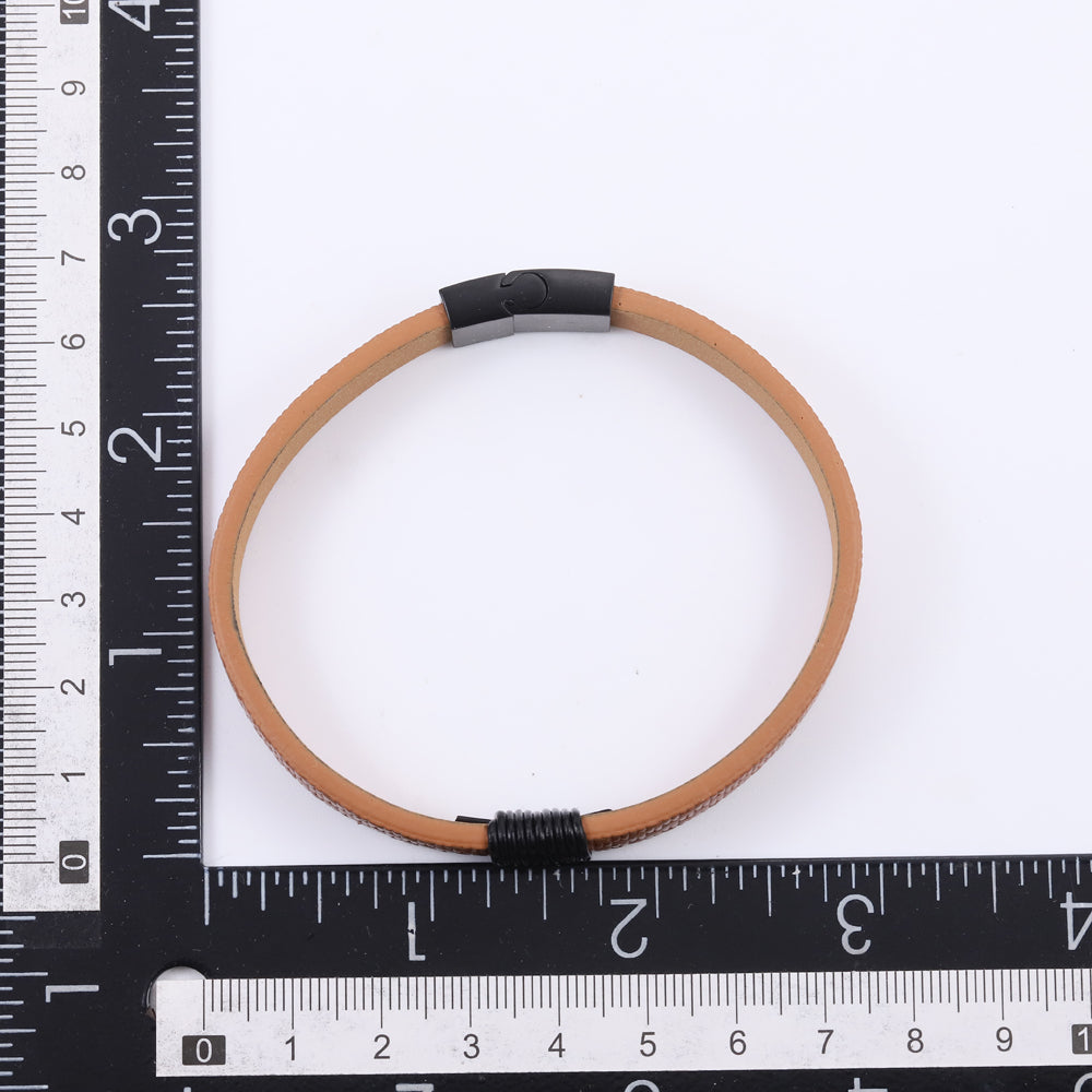 MBSS271 STAINLESS STEEL LEATHER BRACELET WITH PATTERN