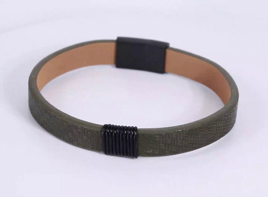 MBSS271 STAINLESS STEEL LEATHER BRACELET WITH PATTERN