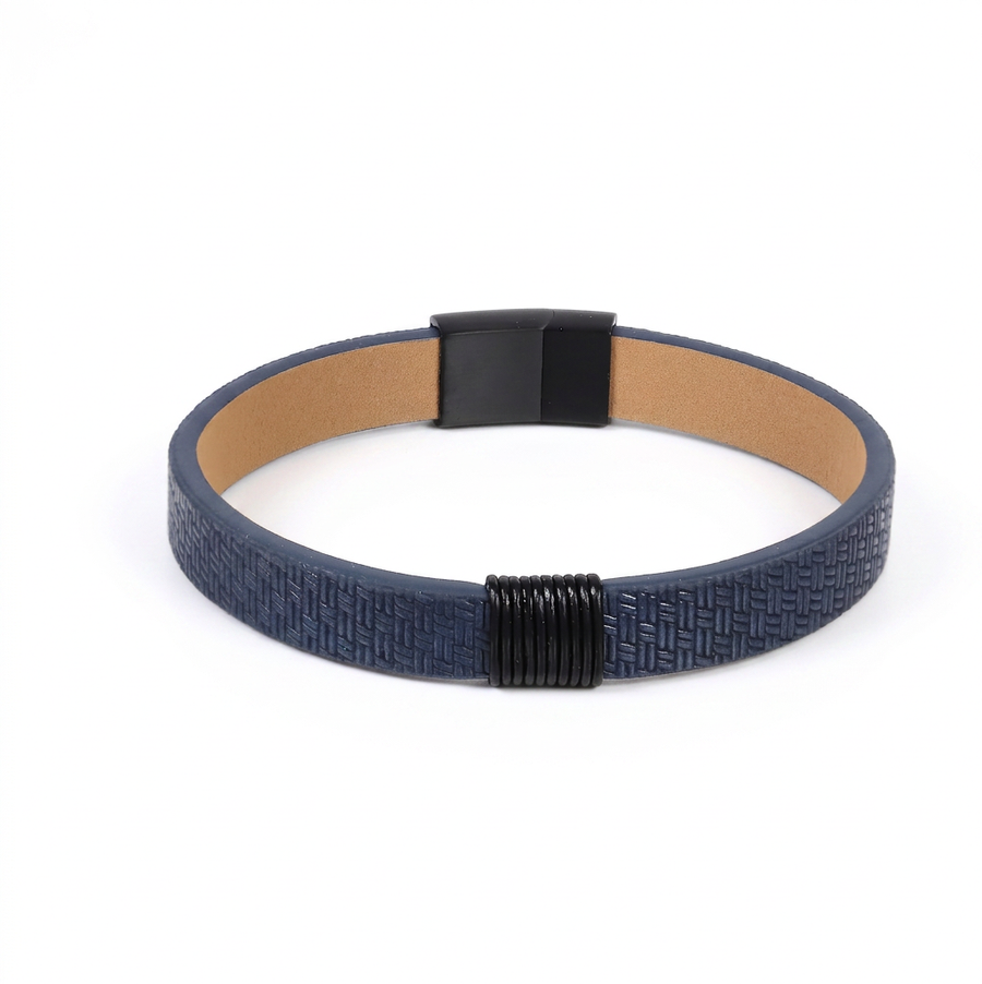 MBSS271 STAINLESS STEEL LEATHER BRACELET WITH PATTERN