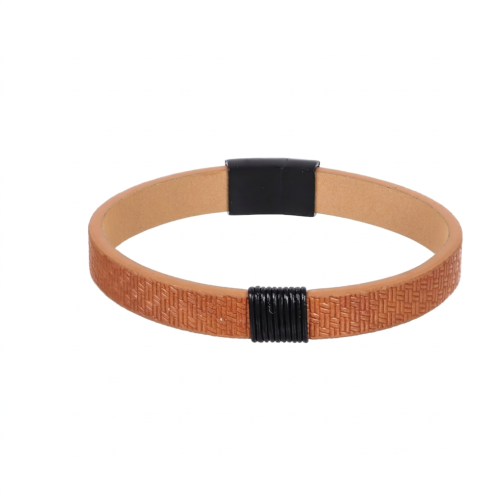 MBSS271 STAINLESS STEEL LEATHER BRACELET WITH PATTERN
