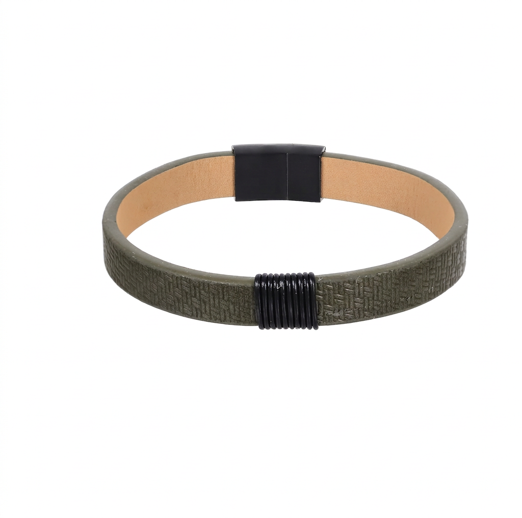 MBSS271 STAINLESS STEEL LEATHER BRACELET WITH PATTERN