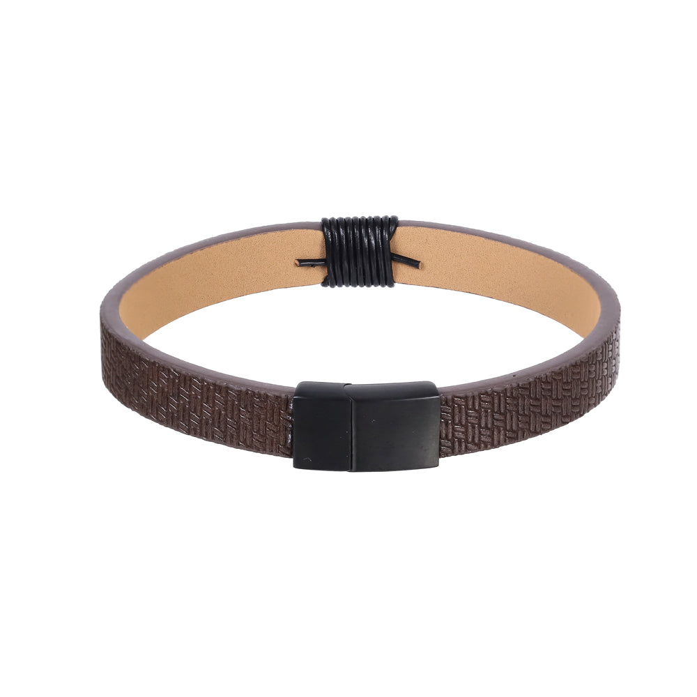 MBSS271 STAINLESS STEEL LEATHER BRACELET WITH PATTERN
