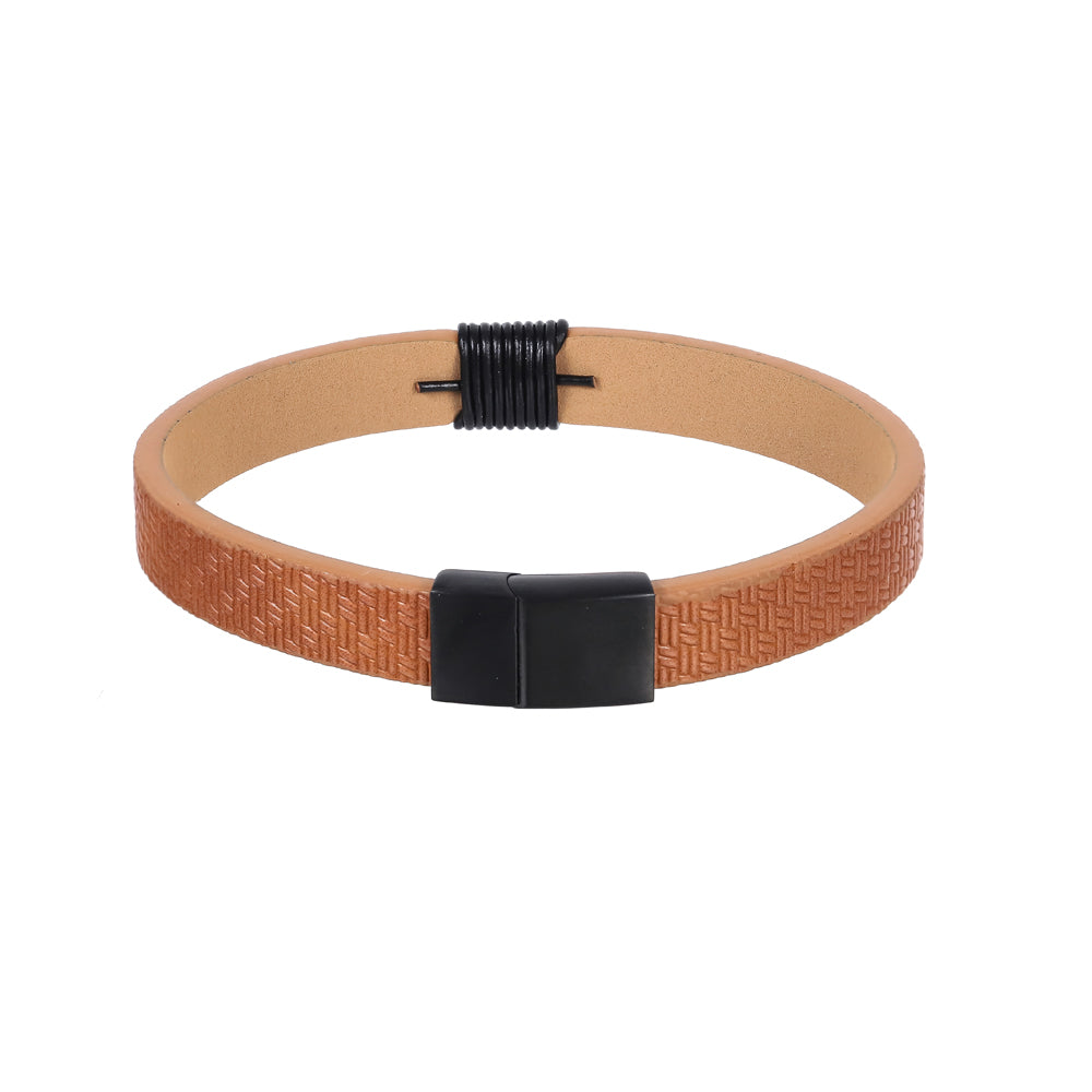 MBSS271 STAINLESS STEEL LEATHER BRACELET WITH PATTERN