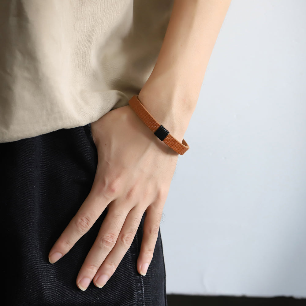 MBSS271 STAINLESS STEEL LEATHER BRACELET WITH PATTERN