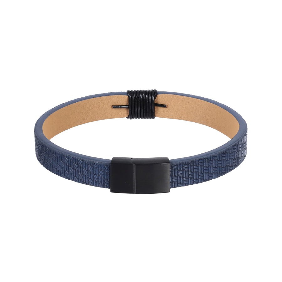 MBSS271 STAINLESS STEEL LEATHER BRACELET WITH PATTERN