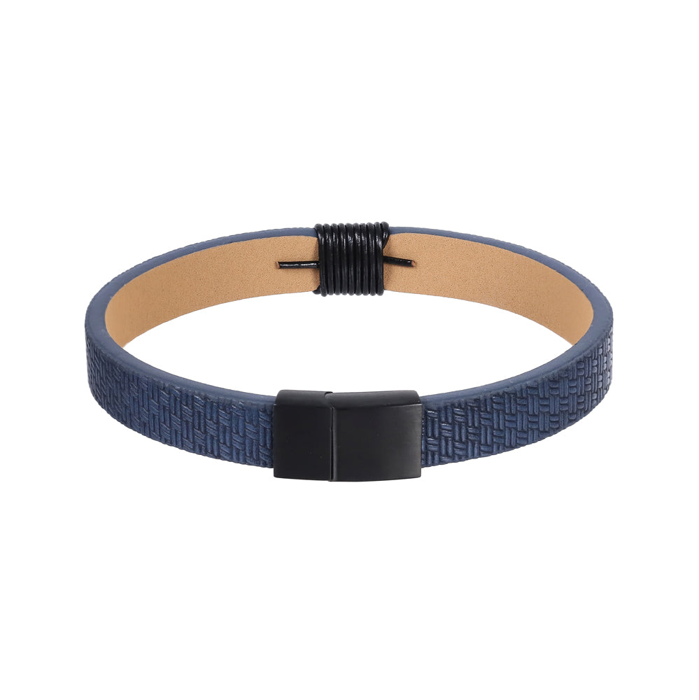 MBSS271 STAINLESS STEEL LEATHER BRACELET WITH PATTERN