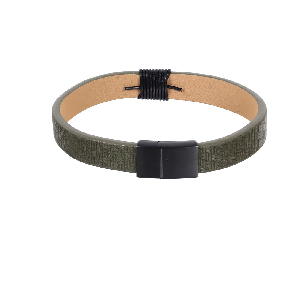 MBSS271 STAINLESS STEEL LEATHER BRACELET WITH PATTERN