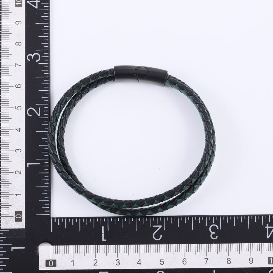 MBSS272 STAINLESS STEEL DOUBLE BRAIDED LEATHER BRACELET