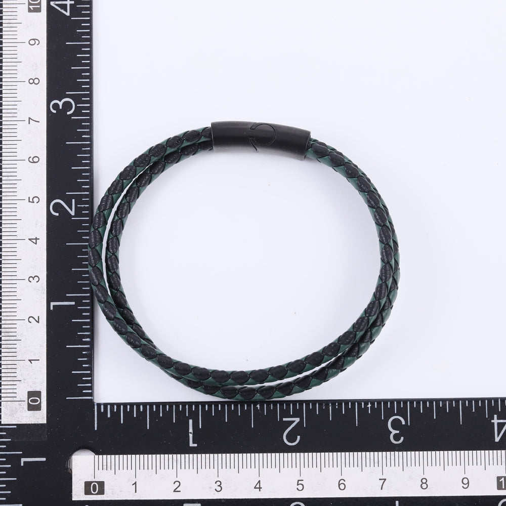 MBSS272 STAINLESS STEEL DOUBLE BRAIDED LEATHER BRACELET