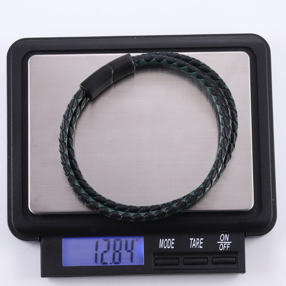 MBSS272 STAINLESS STEEL DOUBLE BRAIDED LEATHER BRACELET