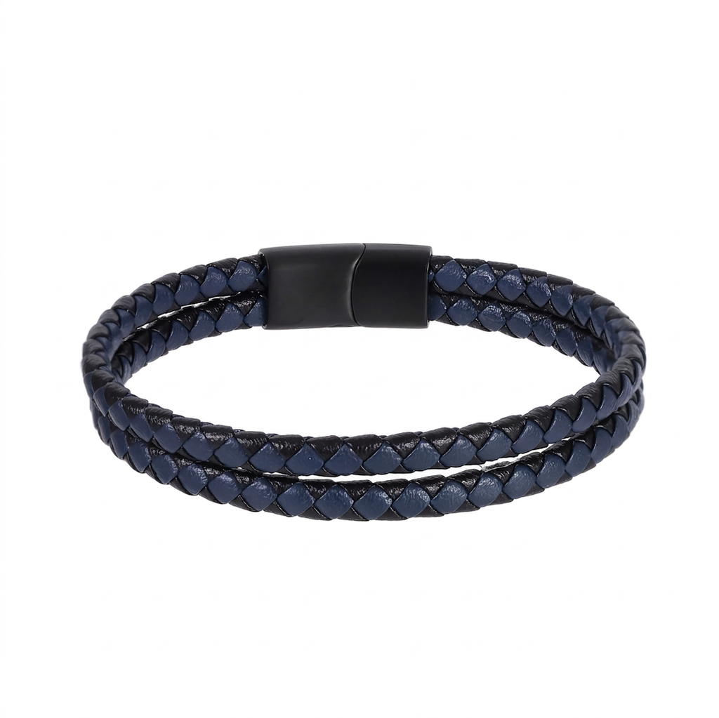 MBSS272 STAINLESS STEEL DOUBLE BRAIDED LEATHER BRACELET