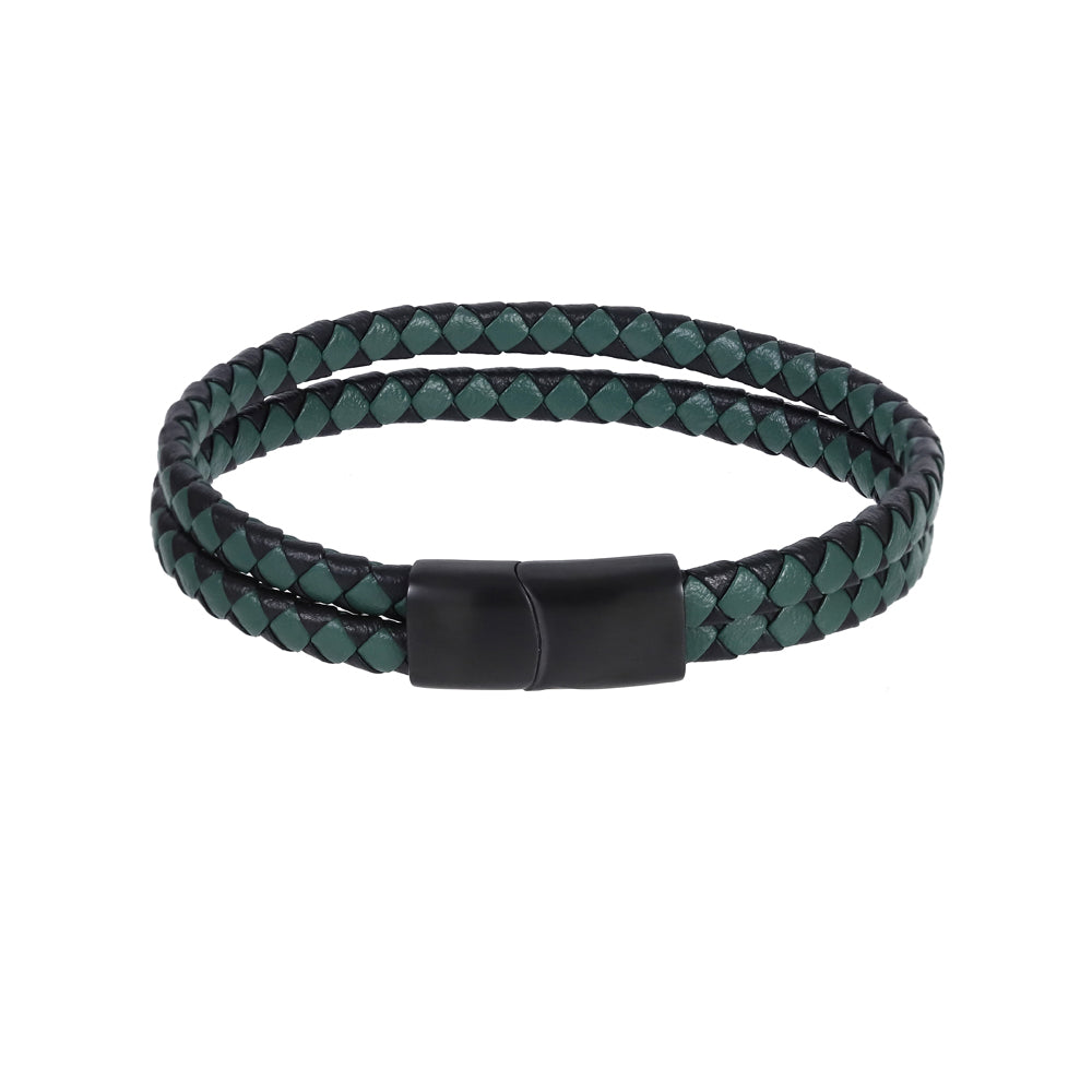 MBSS272 STAINLESS STEEL DOUBLE BRAIDED LEATHER BRACELET