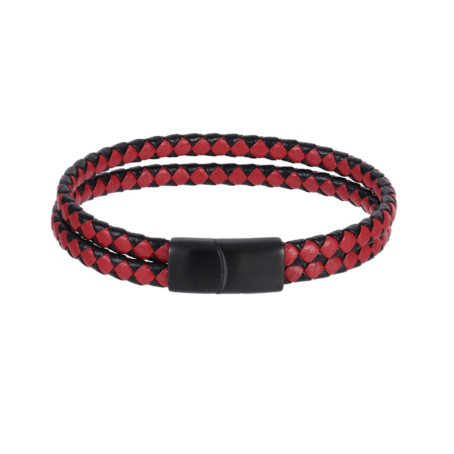 MBSS272 STAINLESS STEEL DOUBLE BRAIDED LEATHER BRACELET