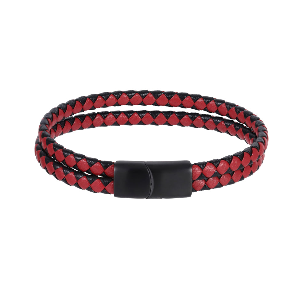 MBSS272 STAINLESS STEEL DOUBLE BRAIDED LEATHER BRACELET