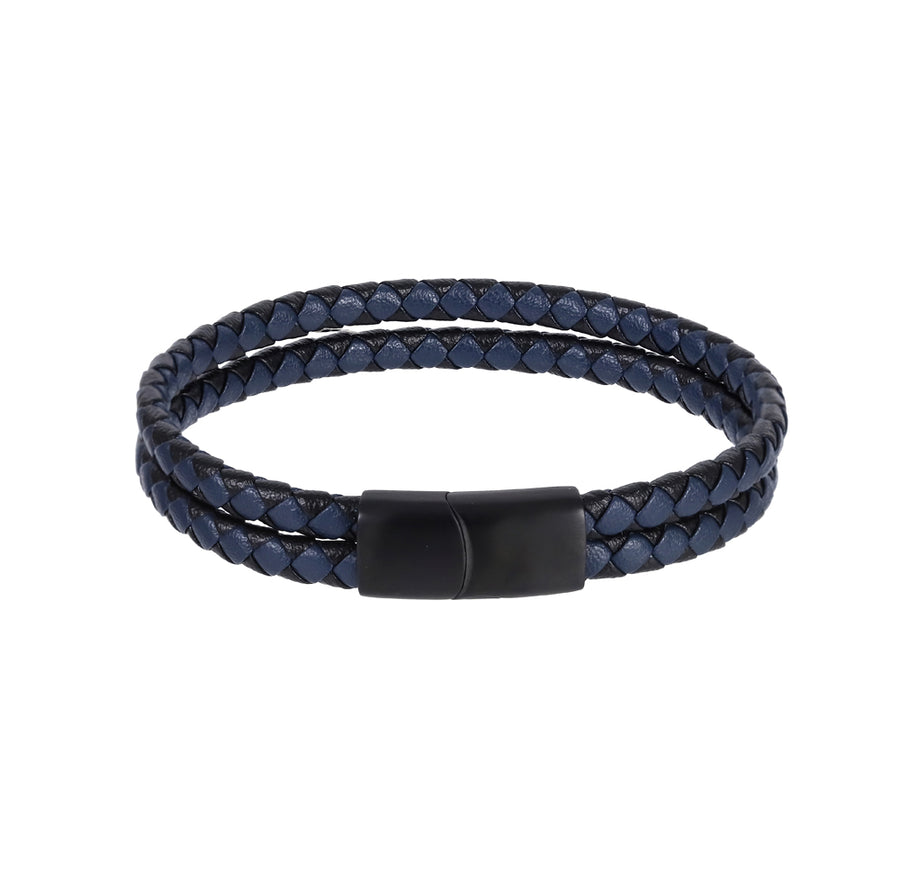MBSS272 STAINLESS STEEL DOUBLE BRAIDED LEATHER BRACELET