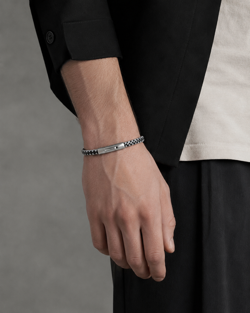 MBSS273 STAINLESS STEEL BRAIDED LEATHER BRACELET