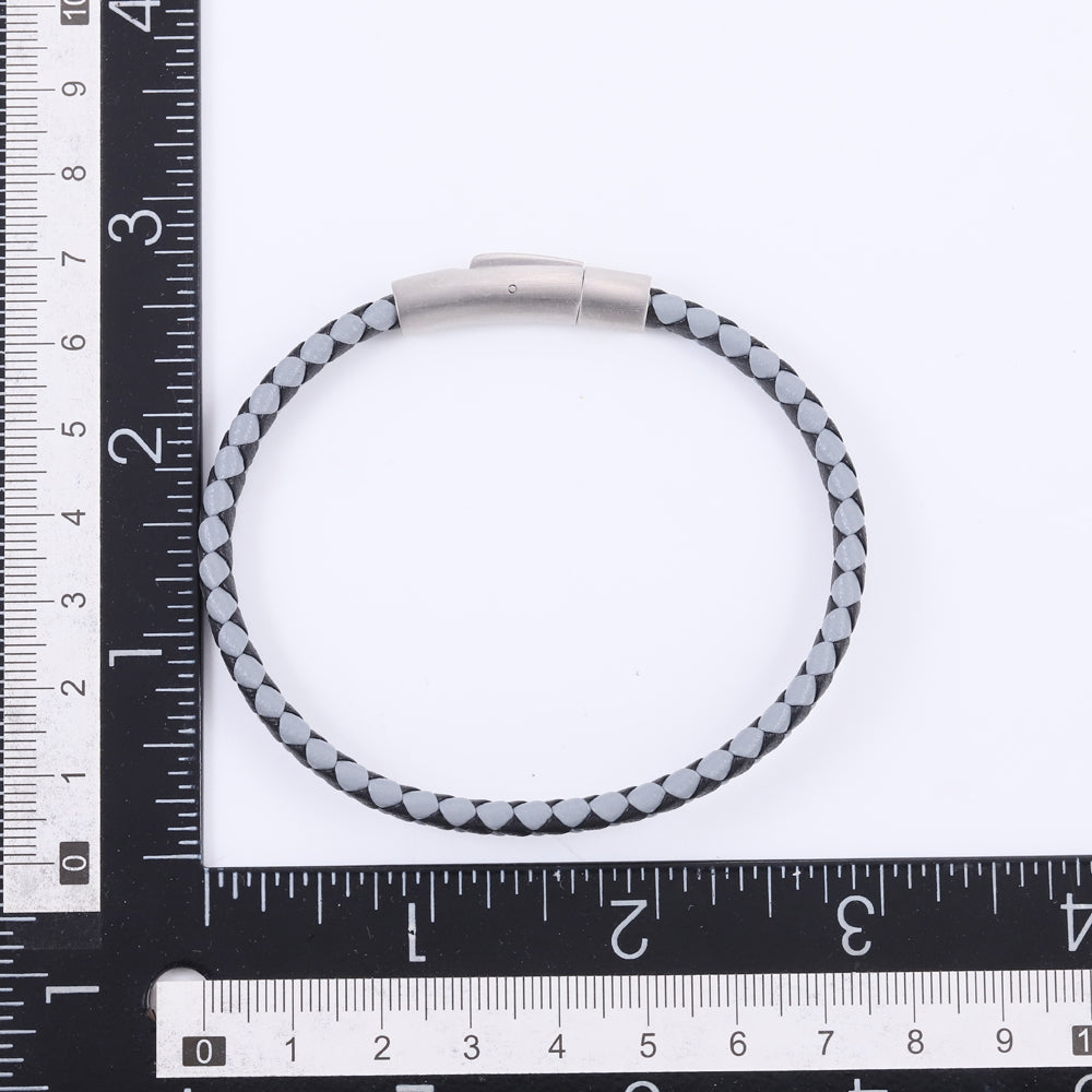 MBSS273 STAINLESS STEEL BRAIDED LEATHER BRACELET