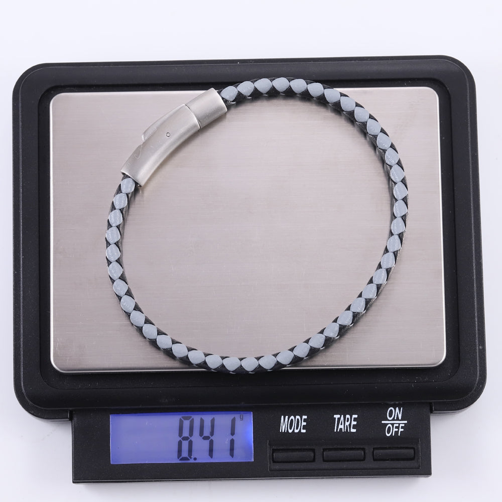 MBSS273 STAINLESS STEEL BRAIDED LEATHER BRACELET