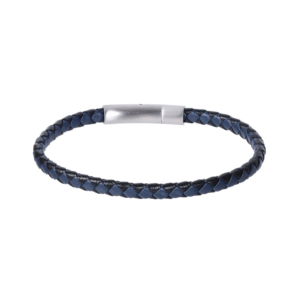 MBSS273 STAINLESS STEEL BRAIDED LEATHER BRACELET