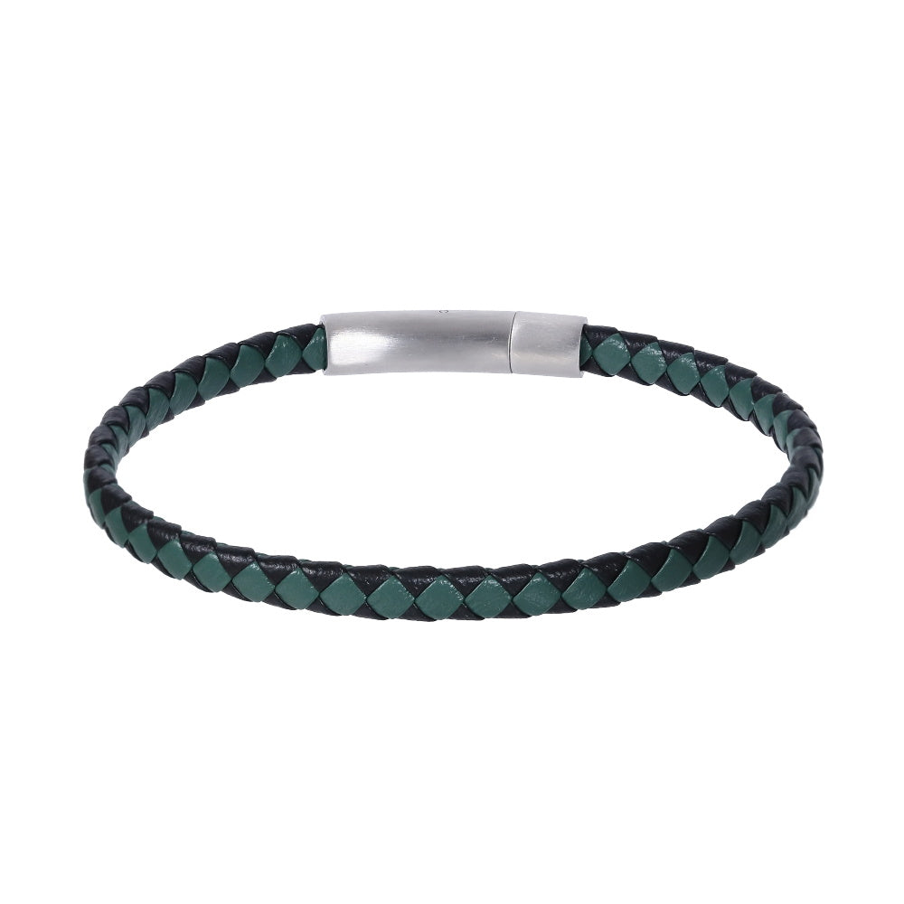 MBSS273 STAINLESS STEEL BRAIDED LEATHER BRACELET