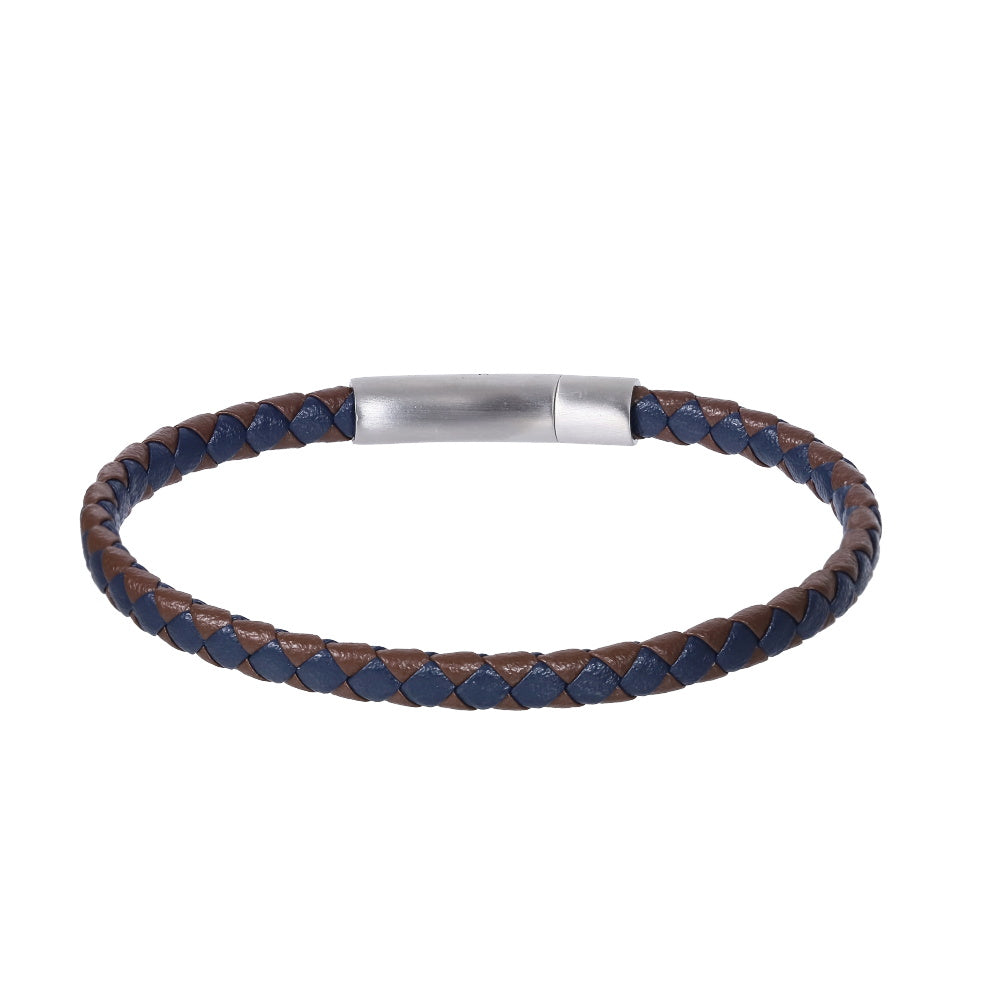 MBSS273 STAINLESS STEEL BRAIDED LEATHER BRACELET