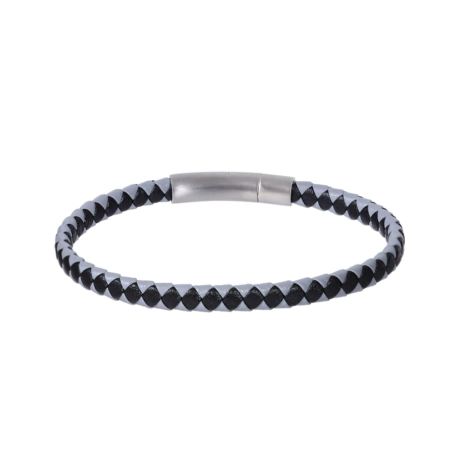 MBSS273 STAINLESS STEEL BRAIDED LEATHER BRACELET