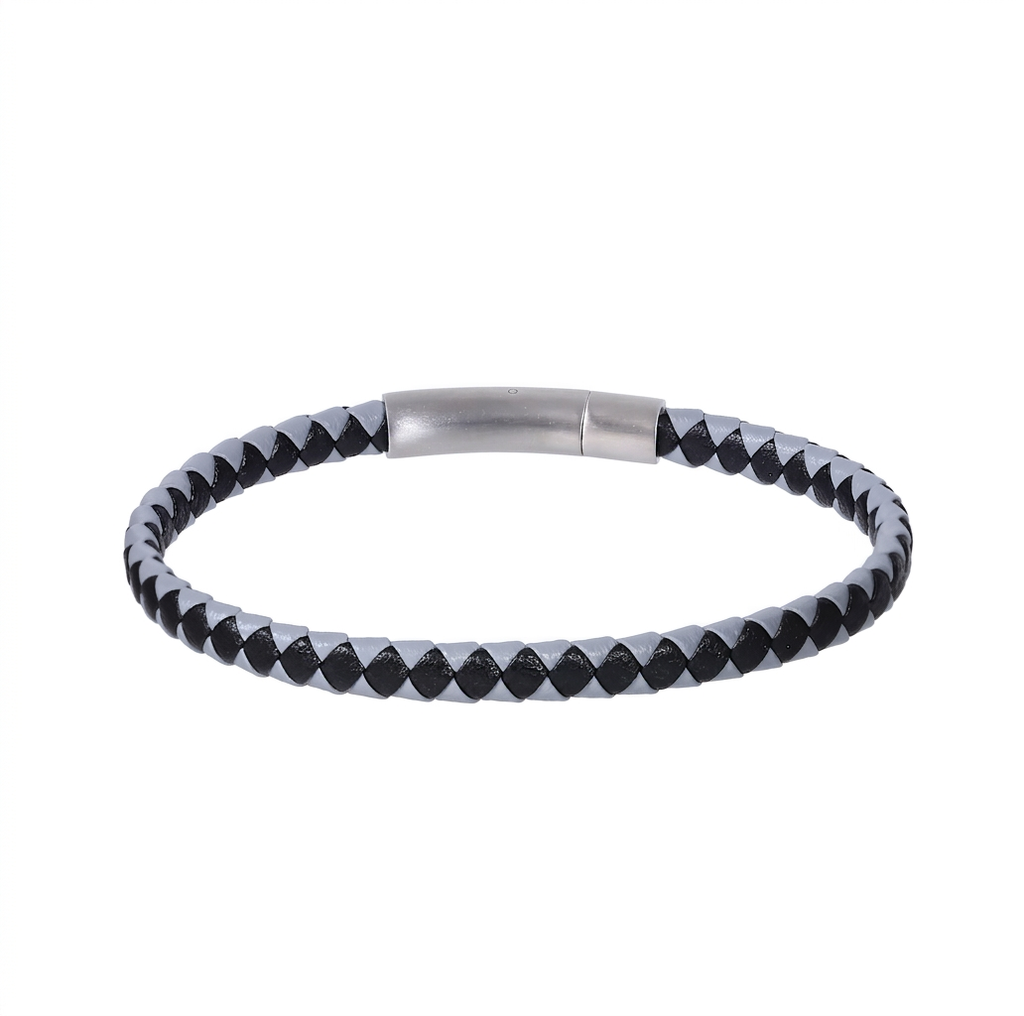 MBSS273 STAINLESS STEEL BRAIDED LEATHER BRACELET