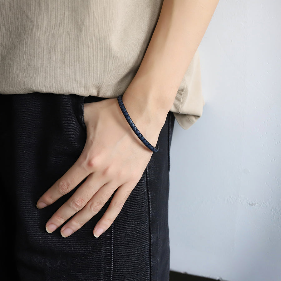MBSS273 STAINLESS STEEL BRAIDED LEATHER BRACELET