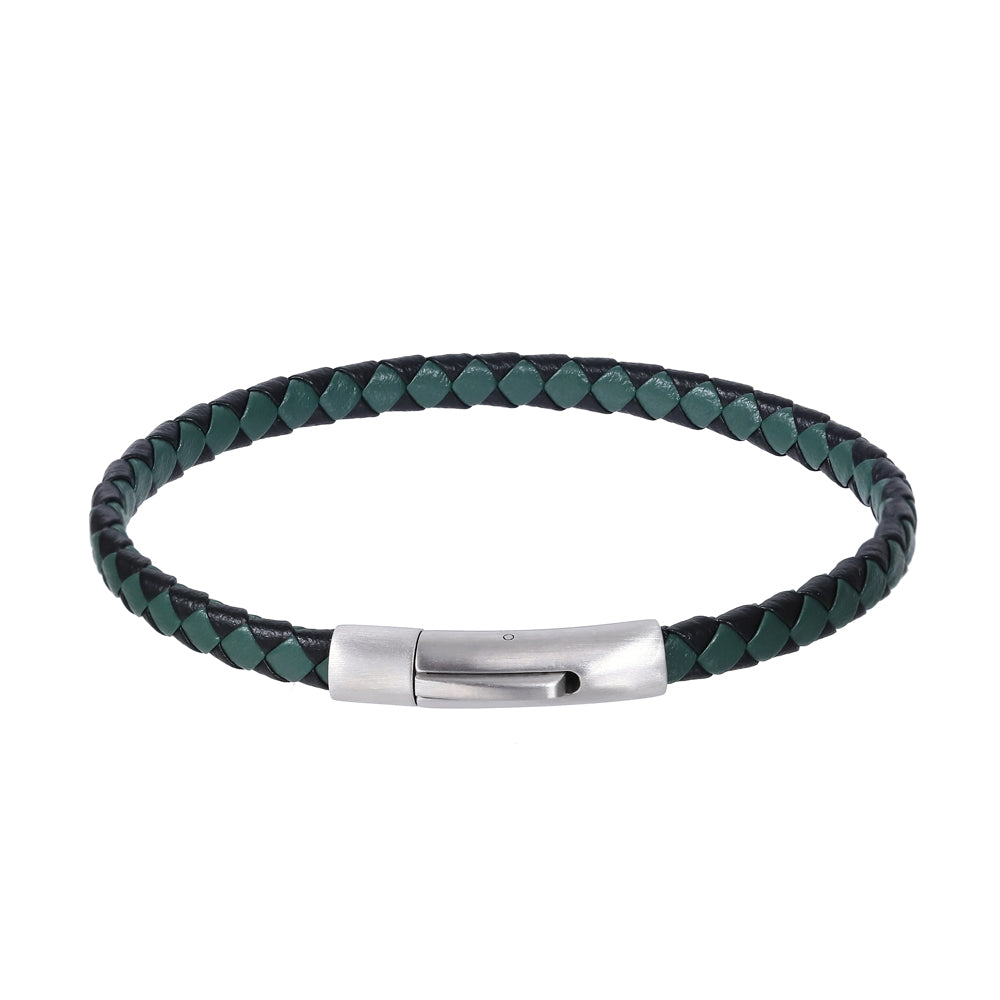 MBSS273 STAINLESS STEEL BRAIDED LEATHER BRACELET