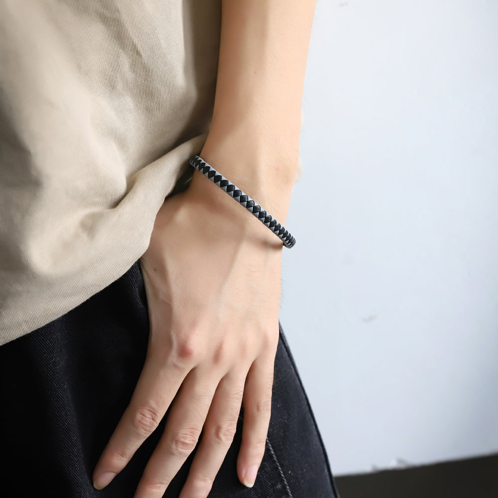 MBSS273 STAINLESS STEEL BRAIDED LEATHER BRACELET